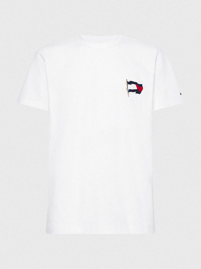 Férfi Tommy Hilfiger Wavy Flag Póló Fehér | HU 876XYU